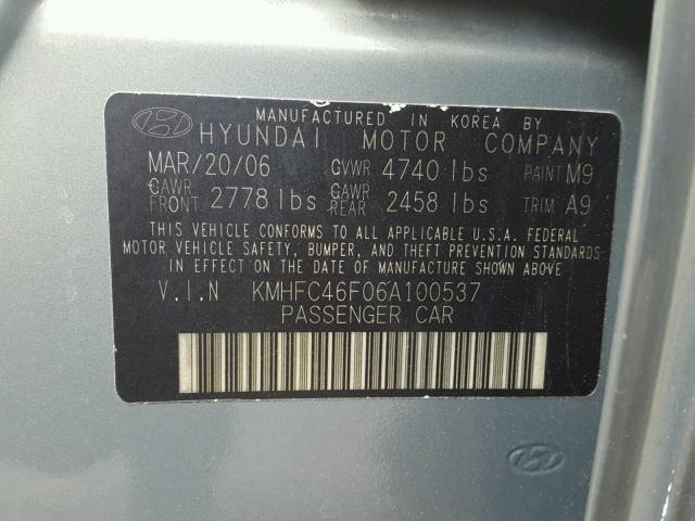 KMHFC46F06A100537 - 2006 HYUNDAI AZERA SE GREEN photo 10