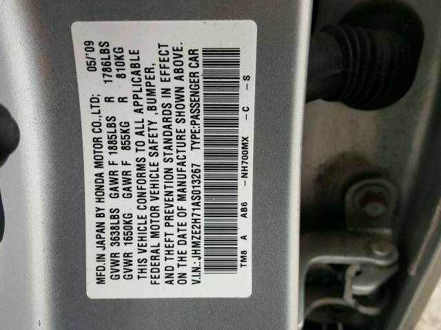 JHMZE2H71AS013267 - 2010 HONDA INSIGHT EX SILVER photo 10