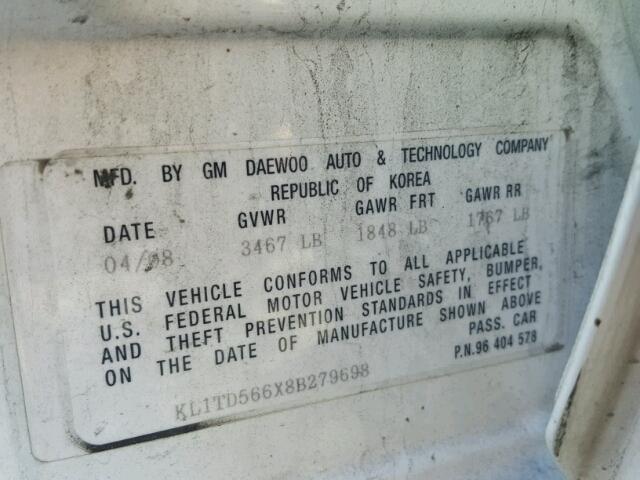 KL1TD566X8B279698 - 2008 CHEVROLET AVEO BASE Biały zdjęcie 10