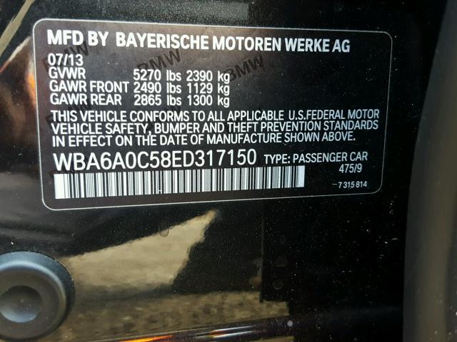 WBA6A0C58ED317150 - 2014 BMW 640 I BLACK photo 10