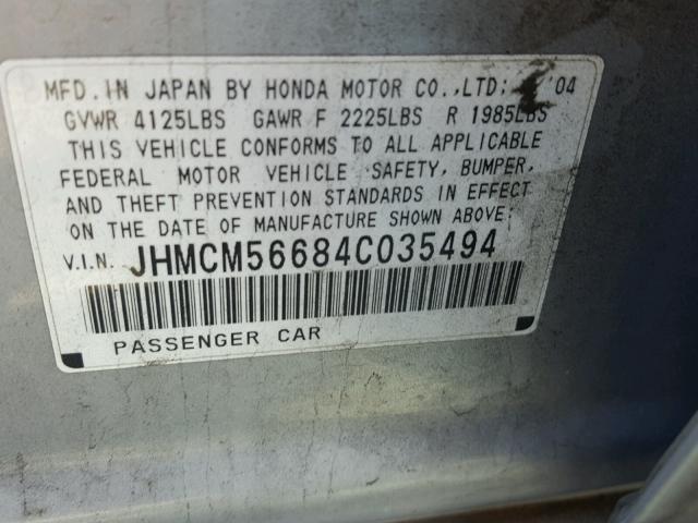 JHMCM56684C035494 - 2004 HONDA ACCORD EX SILVER photo 10