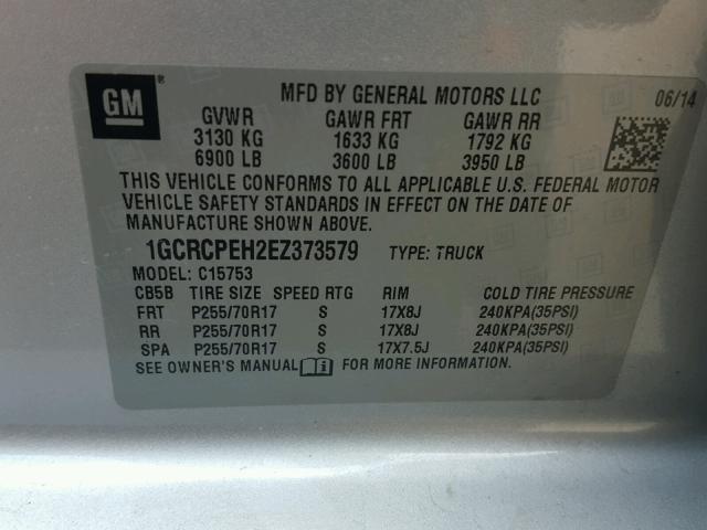 1GCRCPEH2EZ373579 - 2014 CHEVROLET SILVERADO SILVER photo 10