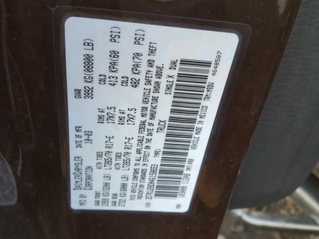 3D7KU28D04G158653 - 2004 DODGE RAM 2500 S MAROON photo 10