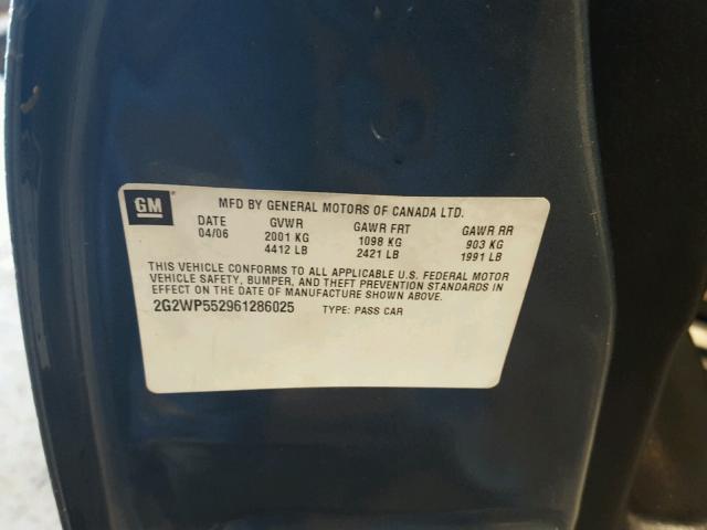 2G2WP552961286025 - 2006 PONTIAC GRAND PRIX BLUE photo 10