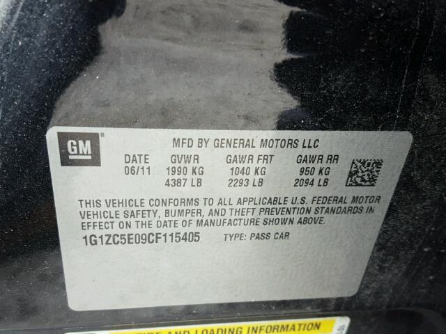 1G1ZC5E09CF115405 - 2012 CHEVROLET MALIBU 1LT 黑色 照片 10