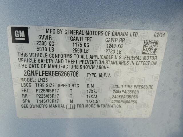 2GNFLFEK6E6266708 - 2014 CHEVROLET EQUINOX LT BLUE photo 10