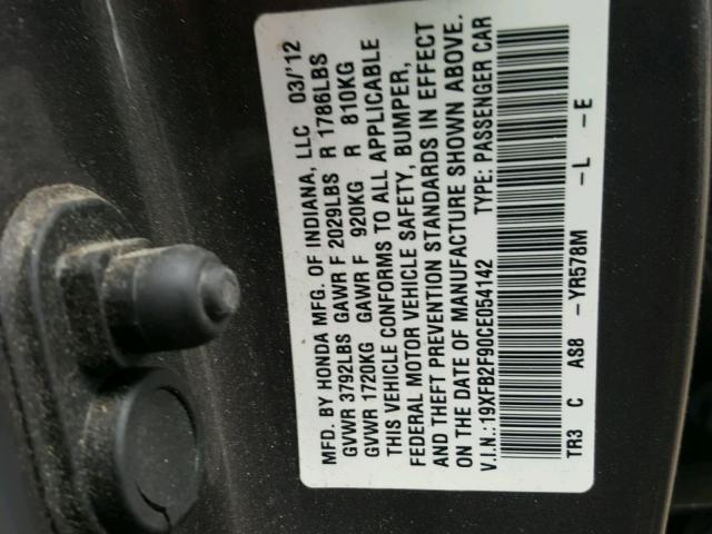 19XFB2F90CE054142 - 2012 HONDA CIVIC EXL BROWN photo 10