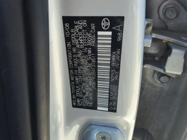 JTDBT903591318511 - 2009 TOYOTA YARIS SILVER photo 10