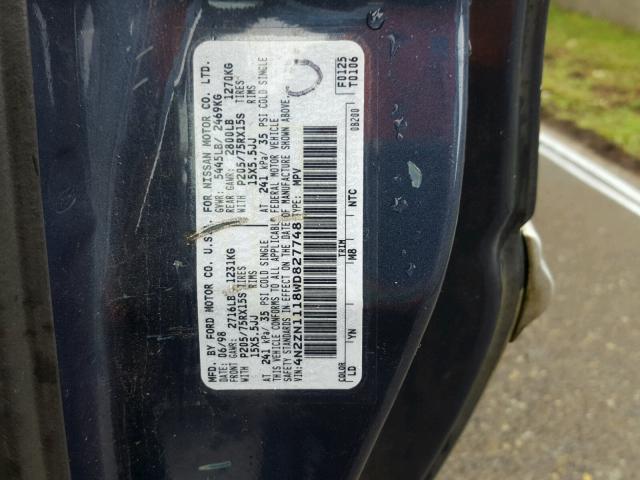 4N2ZN1118WD827748 - 1998 NISSAN QUEST XE BLUE photo 10