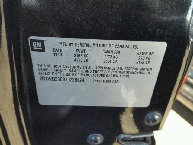 2G1WD58C879228024 - 2007 CHEVROLET IMPALA SUP BLACK photo 10