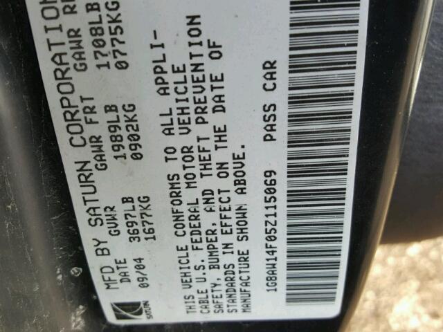 1G8AW14F05Z115069 - 2005 SATURN ION LEVEL 白色 照片 10