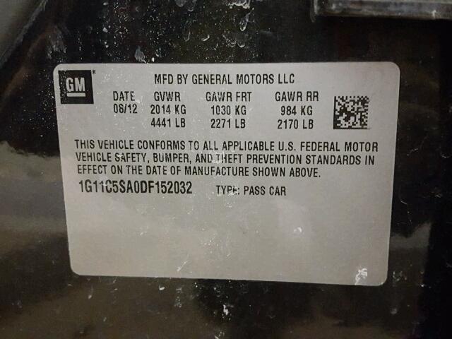 1G11C5SA0DF152032 - 2013 CHEVROLET MALIBU 1LT 黑色 照片 10