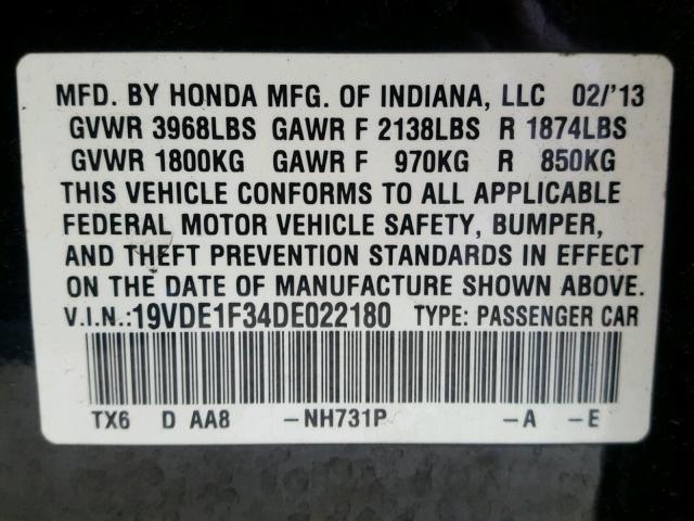 19VDE1F34DE022180 - 2013 ACURA ILX 20 BLACK photo 10