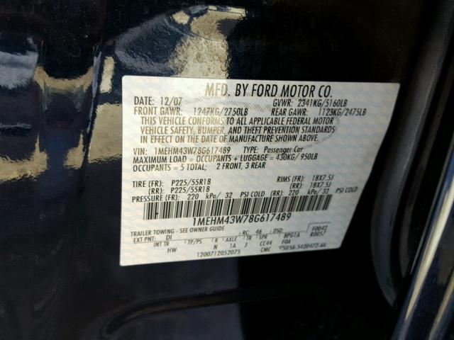 1MEHM43W78G617489 - 2008 MERCURY SABLE PREM BLUE photo 10