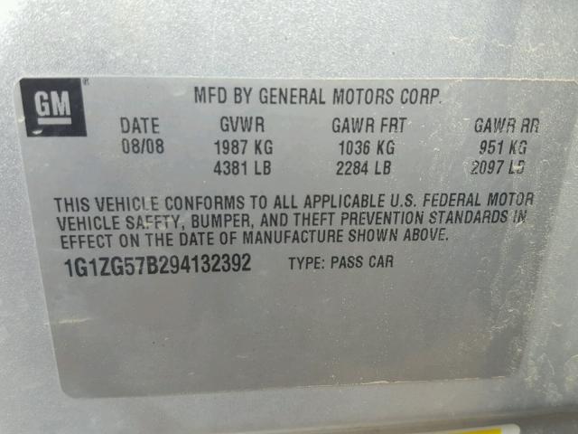 1G1ZG57B294132392 - 2009 CHEVROLET MALIBU LS SILVER photo 10