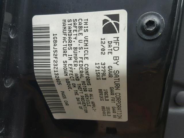 1G8AJ52F23Z132025 - 2003 SATURN ION LEVEL შავი ფოტო 10