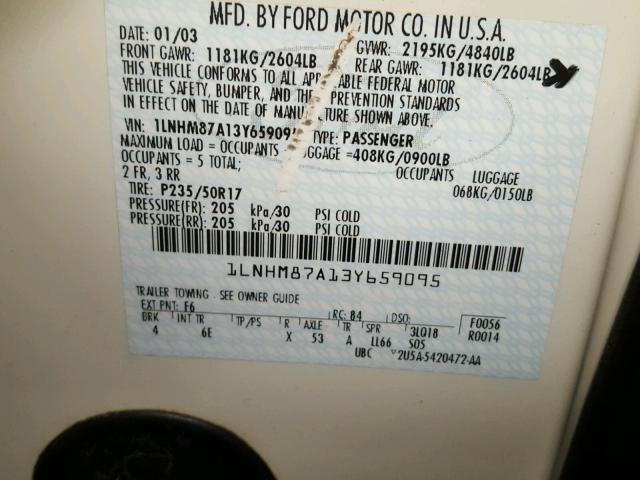 1LNHM87A13Y659095 - 2003 LINCOLN LS WHITE photo 10