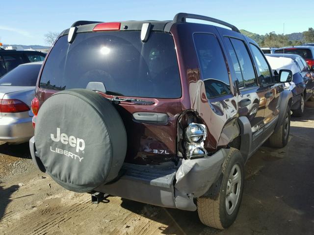 1J4GL48K54W145888 - 2004 JEEP LIBERTY SP MAROON photo 4