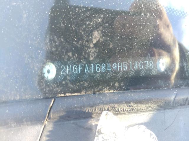 2HGFA16849H514678 - 2009 HONDA CIVIC EX ლურჯი ფოტო 10