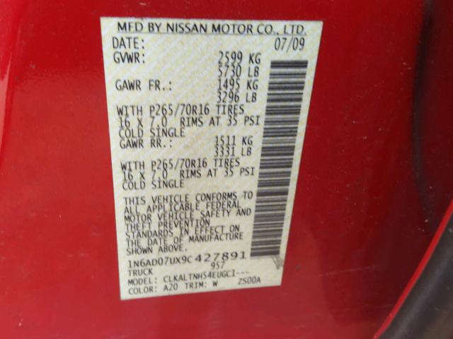 1N6AD07UX9C427891 - 2009 NISSAN FRONTIER C RED photo 10