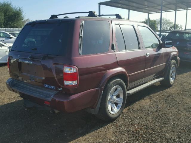 JN8DR09X63W703146 - 2003 NISSAN PATHFINDER BURGUNDY photo 4