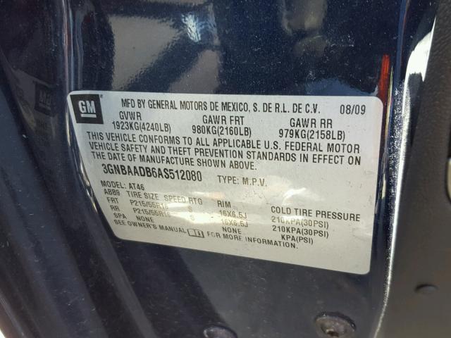 3GNBAADB6AS512080 - 2010 CHEVROLET HHR LS BLUE photo 10