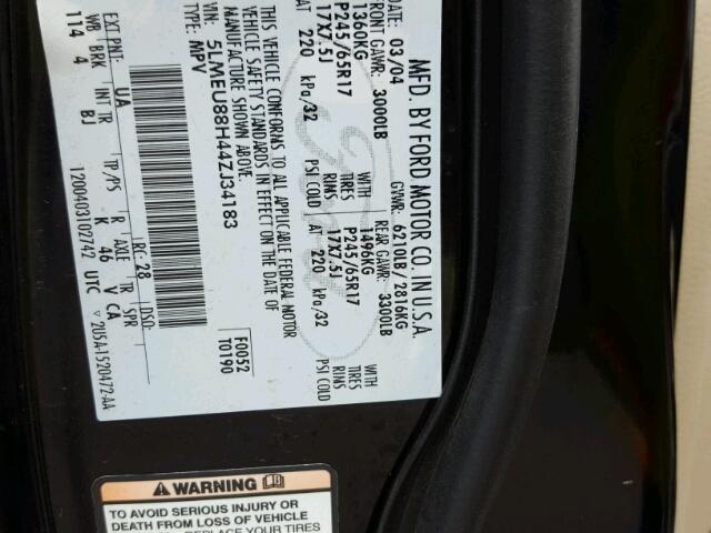 5LMEU88H44ZJ34183 - 2004 LINCOLN AVIATOR 黑色 照片 10