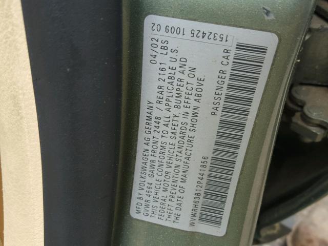WVWRH63B12P441856 - 2002 VOLKSWAGEN PASSAT GLX 绿色 照片 10