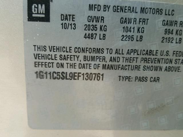 1G11C5SL9EF130761 - 2014 CHEVROLET MALIBU 1LT 米色 照片 10