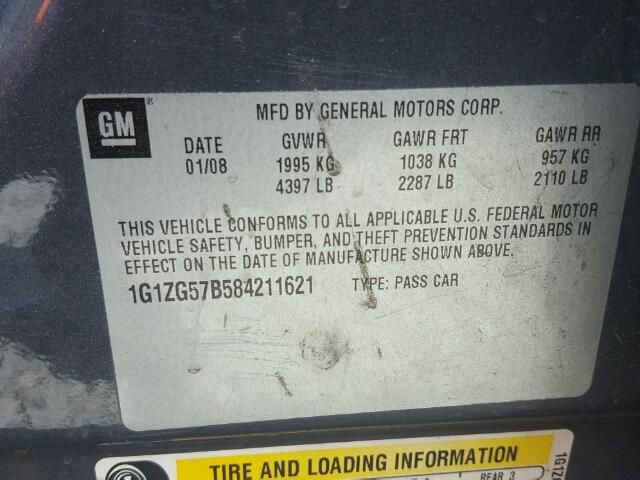 1G1ZG57B584211621 - 2008 CHEVROLET MALIBU LS 灰色 照片 10