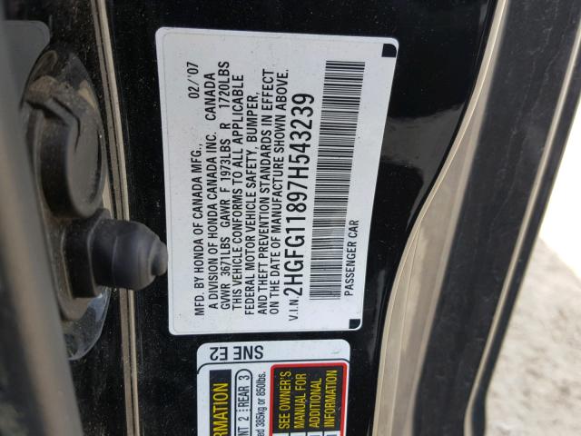 2HGFG11897H543239 - 2007 HONDA CIVIC EX Qara foto 10