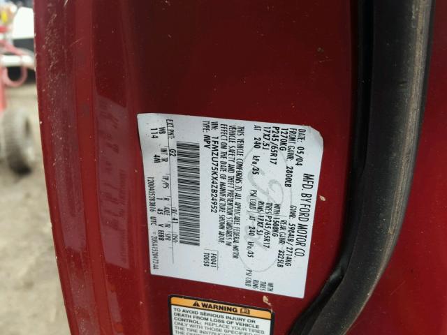 1FMZU75KX4ZB24952 - 2004 FORD EXPLORER L RED photo 10