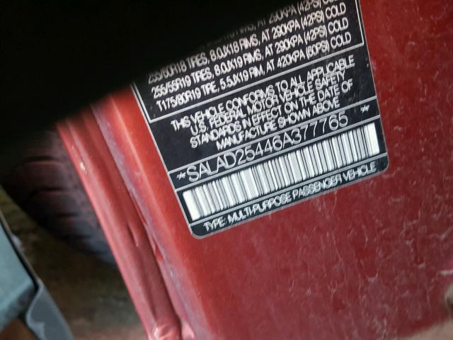 SALAD25446A377765 - 2006 LAND ROVER LR3 SE RED photo 10