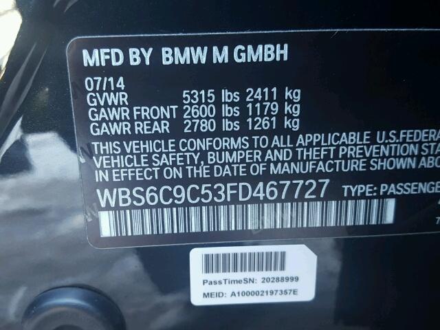 WBS6C9C53FD467727 - 2015 BMW M6 GRAN CO BLACK photo 10
