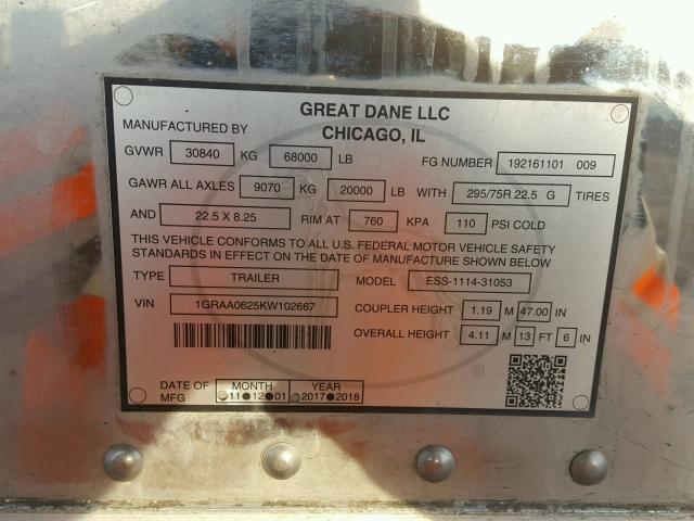 1GRAA0625KW102667 - 2019 GREAT DANE TRAILER REEFER WHITE photo 10