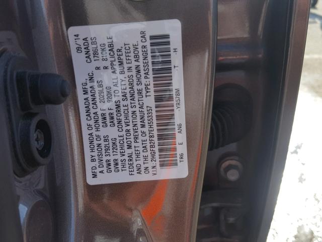 2HGFB2F87EH553357 - 2014 HONDA CIVIC EX Qəhvəyi foto 10