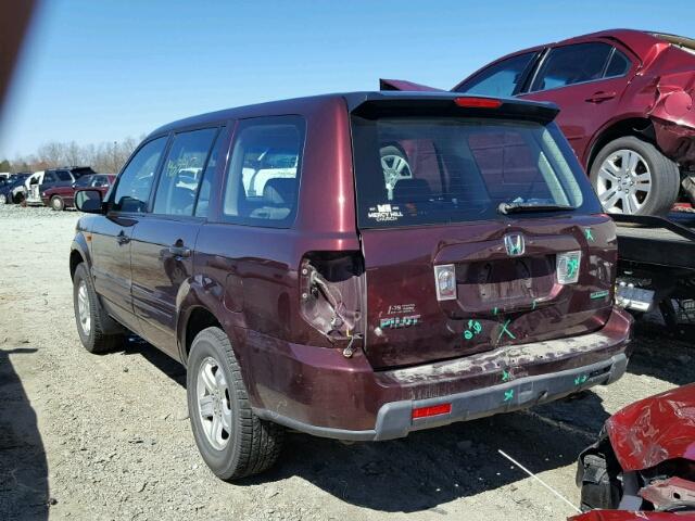 2HKYF181X7H510597 - 2007 HONDA PILOT LX BURGUNDY photo 3