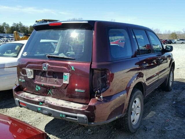 2HKYF181X7H510597 - 2007 HONDA PILOT LX BURGUNDY photo 4