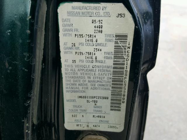 1N6SD11S8PC353000 - 1993 NISSAN TRUCK SHOR GREEN photo 10