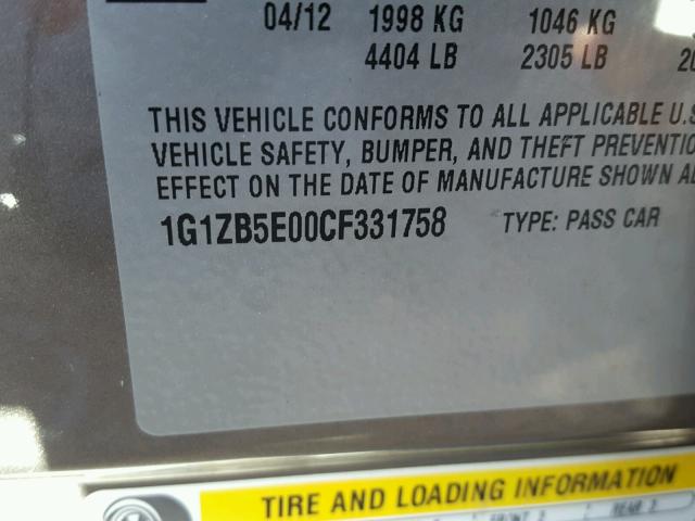 1G1ZB5E00CF331758 - 2012 CHEVROLET MALIBU LS BROWN photo 10