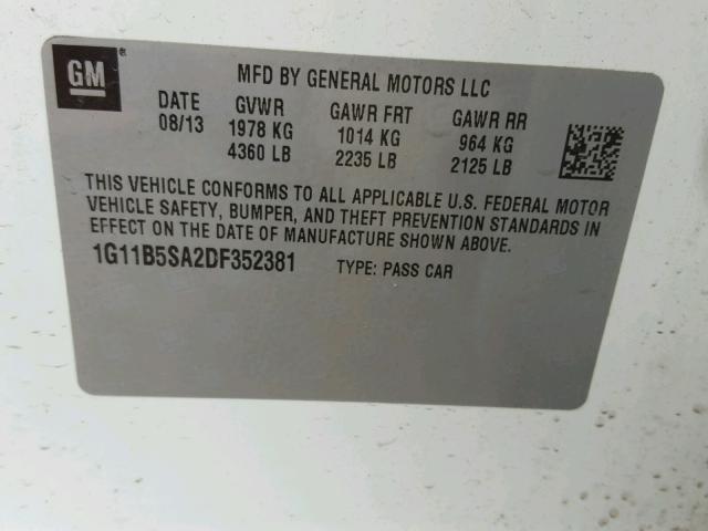 1G11B5SA2DF352381 - 2013 CHEVROLET MALIBU LS 白色 照片 10