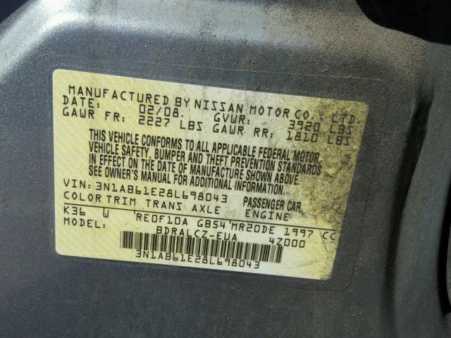 3N1AB61E28L698043 - 2008 NISSAN SENTRA 2.0 SILVER photo 10