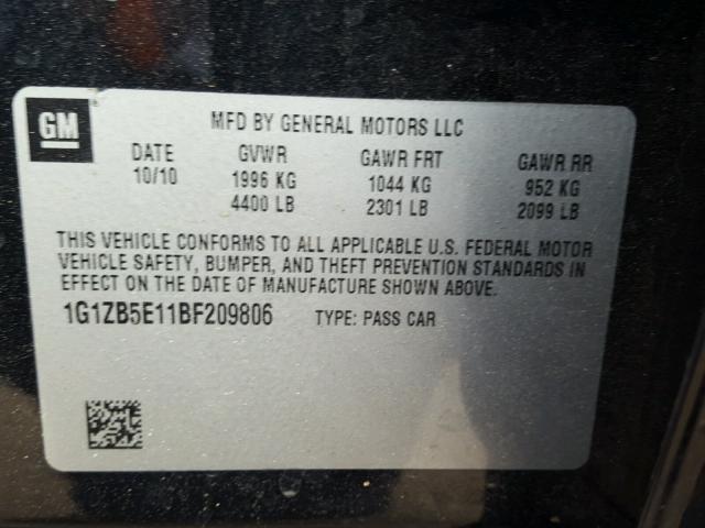 1G1ZB5E11BF209806 - 2011 CHEVROLET MALIBU LS 黑色 照片 10