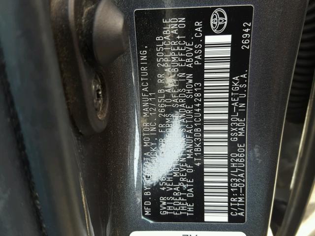 4T1BK3DB1CU442813 - 2012 TOYOTA AVALON BAS GRAY photo 10