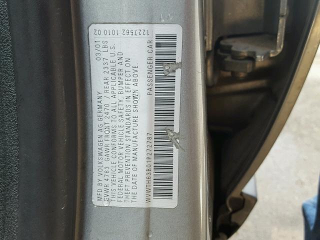 WVWTH63B01P272787 - 2001 VOLKSWAGEN PASSAT GLX 银色 照片 10