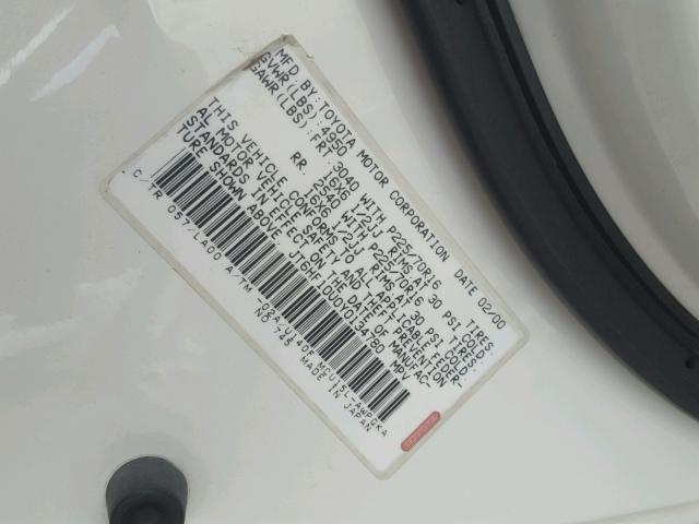 JT6HF10U0Y0134780 - 2000 LEXUS RX 300 WHITE photo 10