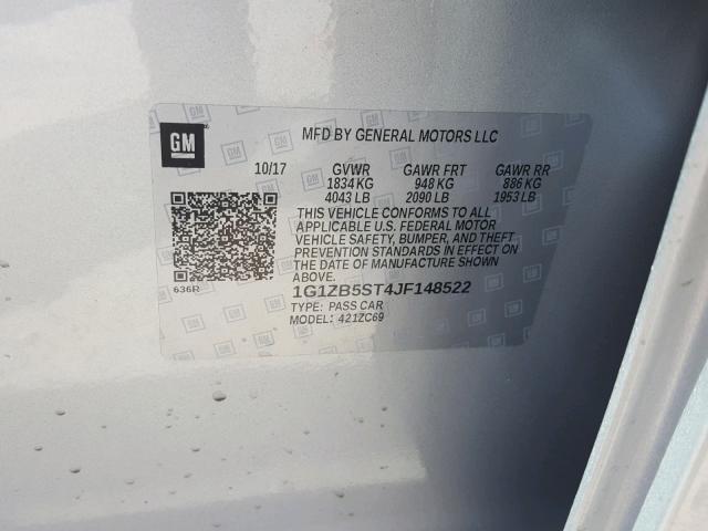 1G1ZB5ST4JF148522 - 2018 CHEVROLET MALIBU LS 银色 照片 10