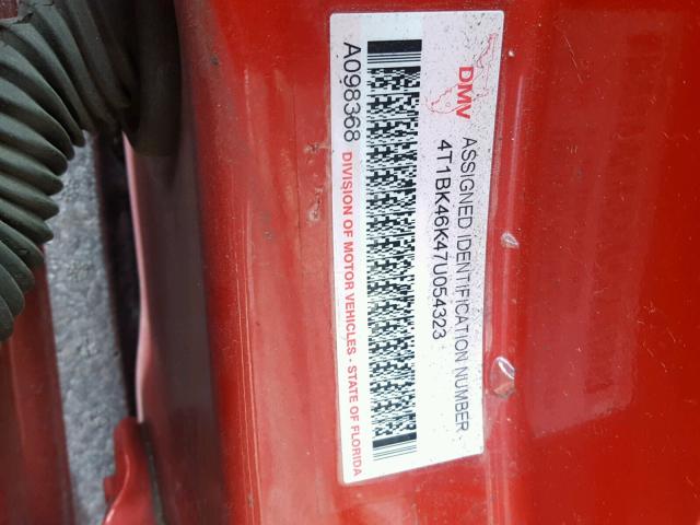 4T1BK46K47U054323 - 2007 TOYOTA CAMRY NEW RED photo 10