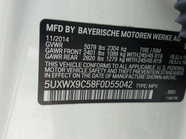 5UXWX9C58F0D55042 - 2015 BMW X3 XDRIVE2 WHITE photo 10