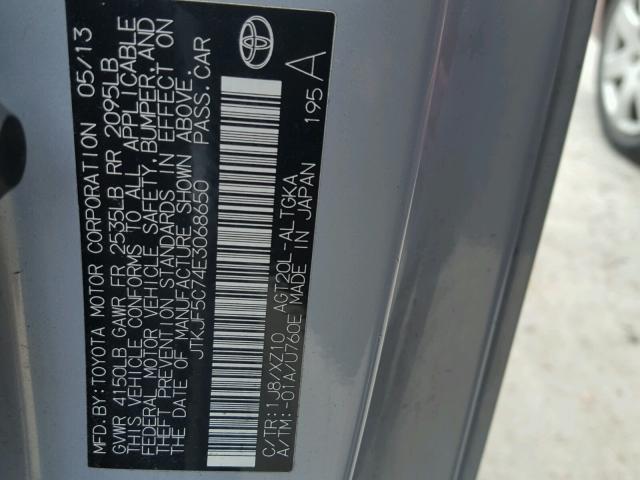 JTKJF5C74E3068650 - 2014 TOYOTA SCION TC 银色 照片 10